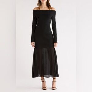 Astr Lidia Mixed Media Off the Shoulder Long Sleeve Dress